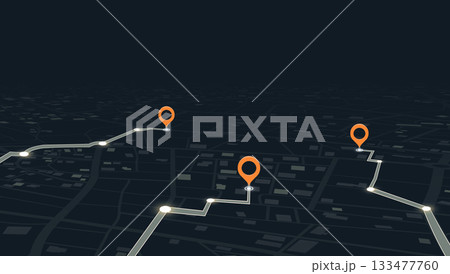 City map featuring directional signs, an intended goal point. Abstract plan highlights POI. GPS navigation to pins. Vector illustration 133477760