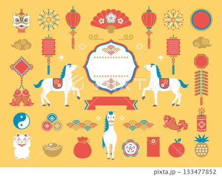 2026年 春節 馬年の中華風フレームと装飾セット 2026年 春節 馬年の中華風フレームと装飾セット 133477852