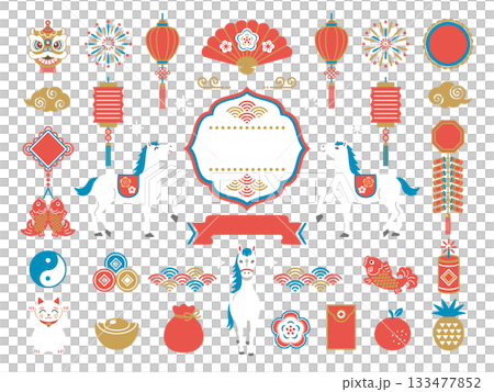 2026年 春節 馬年の中華風フレームと装飾セット 2026年 春節 馬年の中華風フレームと装飾セット 133477852