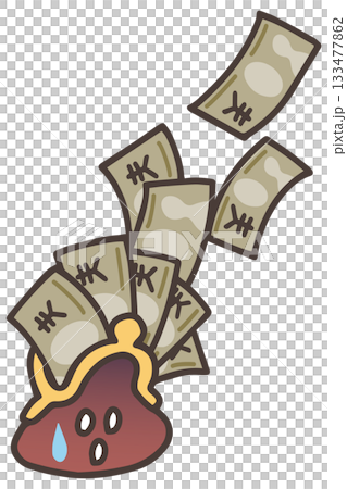 一幅插圖,描繪了大量現金從錢包飛出來。 一幅插圖,描繪了大量現金從錢包飛出來。 133477862