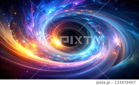 宇宙空間に広がるブラックホールとエネルギーの渦 133478407