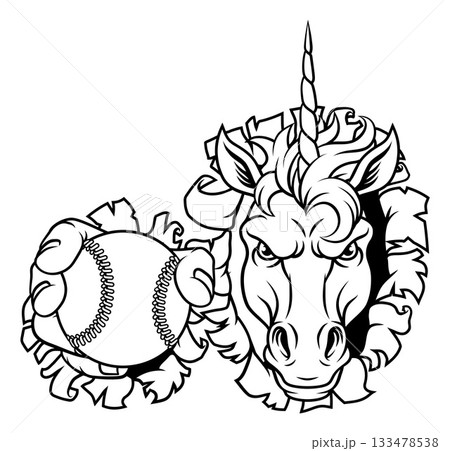 Unicorn Horse Baseball Softball Sports Team Mascot Unicorn Horse Baseball Softball Sports Team Mascot 133478538