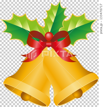 クリスマスベルとリボンと柊のイラスト素材 クリスマスベルとリボンと柊のイラスト素材 133478717