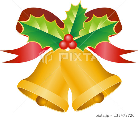 クリスマスベルとリボンと柊のイラスト素材 クリスマスベルとリボンと柊のイラスト素材 133478720