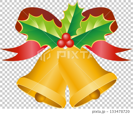 クリスマスベルとリボンと柊のイラスト素材 クリスマスベルとリボンと柊のイラスト素材 133478720