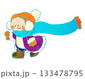 冬あそびシリーズ：暖かい冬服で走る子ども　かわいい優しいイラスト 133478795