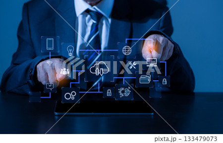Hand touching secure access service edge icon on smartphone virtual screen background, password, network, framework and support technology in office. secure access service edge concept. Hand touching secure access service edge icon on smartphone virtual screen background, password, network, framework and support technology in office. secure access service edge concept. 133479073
