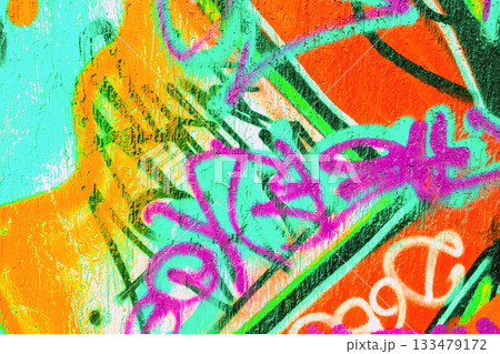 Vibrant Graffiti Art in Neon Orange, Green, Pink with 90s Retro Vibes Vibrant Graffiti Art in Neon Orange, Green, Pink with 90s Retro Vibes 133479172