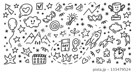 Motivational small steps doodle goals and success icons 133479524