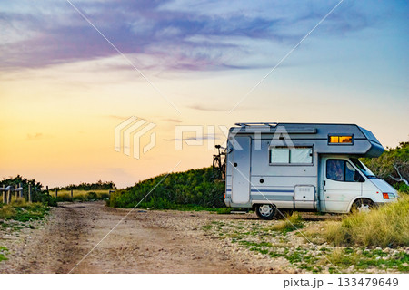 Rv motor home camping on beach 133479649