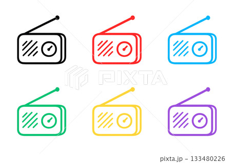 カラフルな防災ラジオアイコンセット カラフルな防災ラジオアイコンセット 133480226