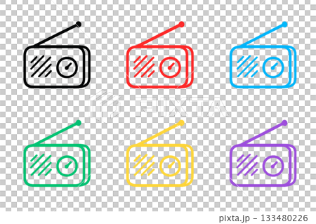カラフルな防災ラジオアイコンセット カラフルな防災ラジオアイコンセット 133480226