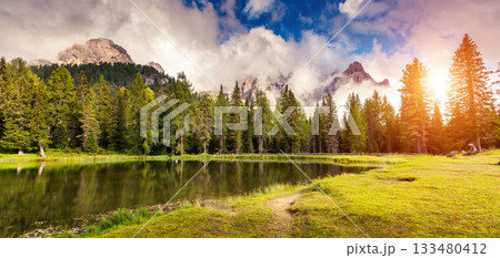 magic lake in mountain 133480412