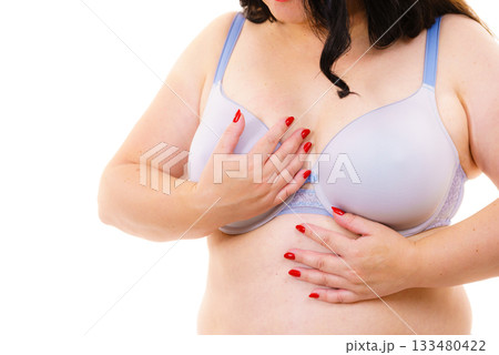 Woman big breast wearing bra Woman big breast wearing bra 133480422
