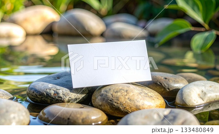 川の風景を背景にした名刺のモックアップ 133480849