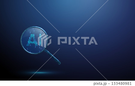 Letters AI inside a magnifying glass. Algorithm analysis, model evaluation, fairness, monitoring, responsibility, accountability, safety concept. 133480981