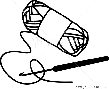 手描きの紙巻き毛糸とかぎ針イラストのアイコン 手描きの紙巻き毛糸とかぎ針イラストのアイコン 133481007