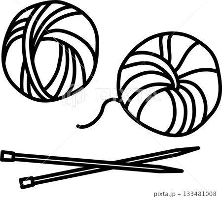 手描きの毛糸と棒針の編み物イラストのアイコン　毛糸2つタイプ 133481008