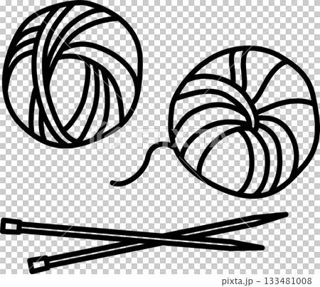 手描きの毛糸と棒針の編み物イラストのアイコン　毛糸2つタイプ 133481008