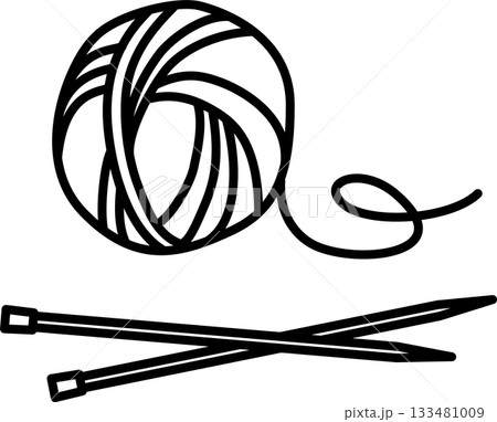 手描きの毛糸と棒針の編み物イラストのアイコン　毛糸1つタイプ 133481009