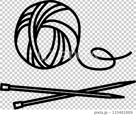 手描きの毛糸と棒針の編み物イラストのアイコン　毛糸1つタイプ 133481009