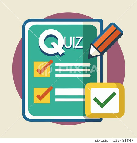 Quiz with checkmark image. Flat vector illustration Quiz with checkmark image. Flat vector illustration 133481847