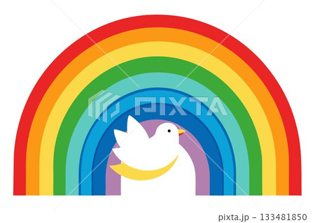Rainbow and bird image. Flat vector illustration 133481850