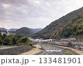 紅葉が始まる箱根湯本駅を出発する列車 133481901