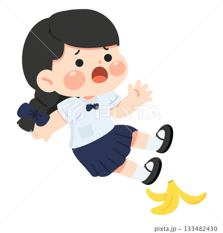 Illustration of Girl Slipping on Banana Peel 133482430