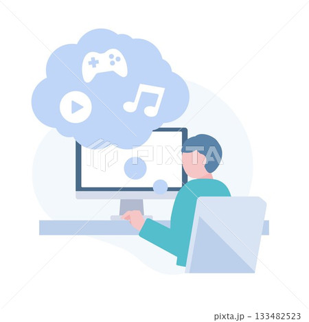 パソコンの前で注意散漫になる人（音楽・動画・ゲームの空想） 133482523