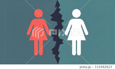 ひび割れで分断された女性のピクトグラムイラスト 133482623