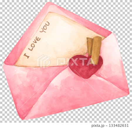Romantic Watercolor Love Letters, Vintage Pink and Beige Envelopes with Heart for Valentine Day Illustration 133482631