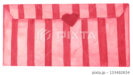 Romantic Watercolor Love Letters, Vintage Pink and Beige Envelopes with Heart for Valentine Day Illustration 133482634