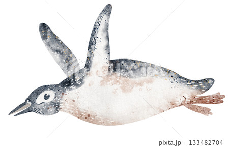Floating Penguin Watercolor Illustration 133482704