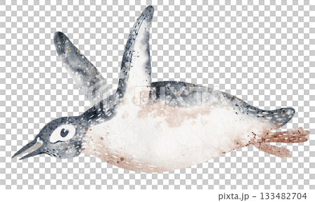 Floating Penguin Watercolor Illustration 133482704