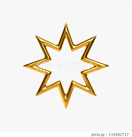 Golden metallic star shape isolated on white background, shiny and elegant festive element for Christmas and New Year decoration. Luxury holiday ornament with smooth reflective surface. Vector 133482717