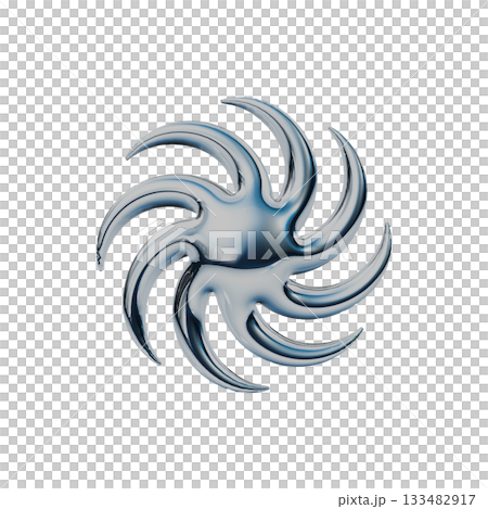 Metallic 3D icon of a vortex. Y2K style decorative stamp illustration 133482917