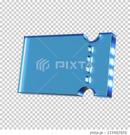 一張普通票據的三維立體圖示。透明藍色玻璃質感的變形標誌。 133482928