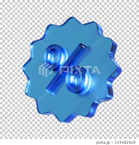 パーセント割引を表すフラットなアイコンの3Dイラスト。透明感のある青いグラスモーフィズムなマーク 133482929
