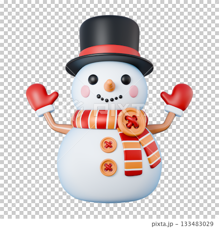 Snowman waving both hands 3D Snowman waving both hands 3D 133483029