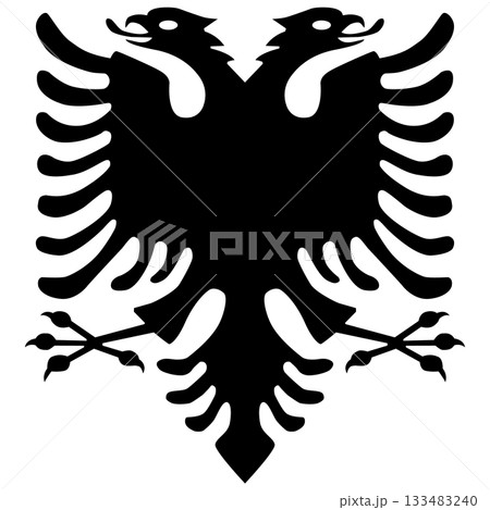 Albanian eagle with two heads. Albanian flag and coat of arms. Albania flag national element material design. double-headed eagle coat of arms Emblem. Albanian eagle with two heads. Albanian flag and coat of arms. Albania flag national element material design. double-headed eagle coat of arms Emblem. 133483240