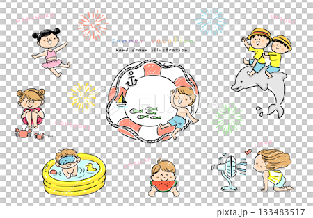 暑假兒童線條描插圖集 133483517