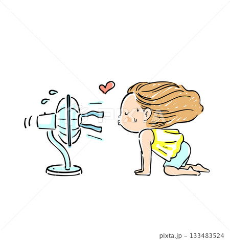 扇風機を独り占めしている女の子のイラスト 133483524