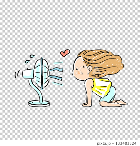 扇風機を独り占めしている女の子のイラスト 133483524