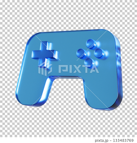 ゲームのコントローラーのフラットなアイコンの3Dイラスト。透明感のある青いグラスモーフィズムなマーク 133483769