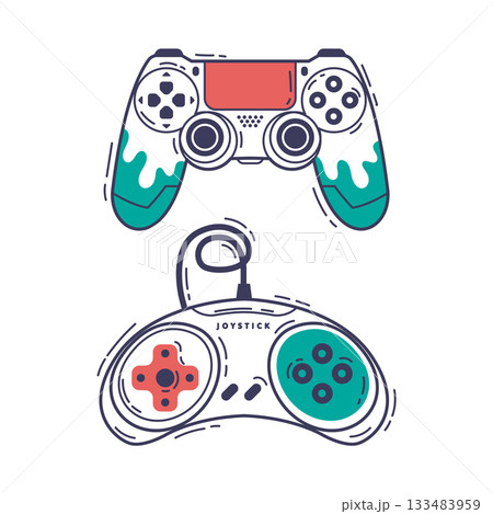 Gamepad as Game Controller and Input Device for Video Game Console Outline Vector Set Gamepad as Game Controller and Input Device for Video Game Console Outline Vector Set 133483959