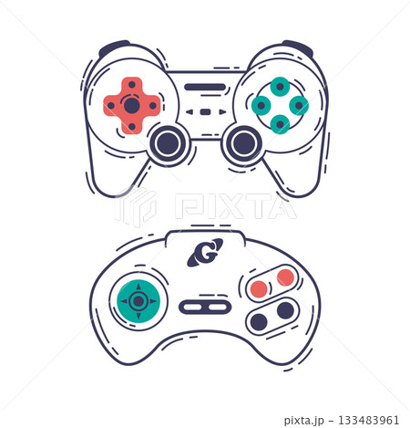 Gamepad as Game Controller and Input Device for Video Game Console Outline Vector Set Gamepad as Game Controller and Input Device for Video Game Console Outline Vector Set 133483961