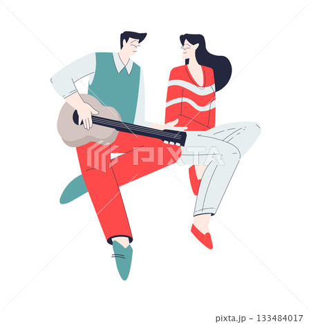 Man and Woman Romantic Couple Play Guitar Enjoy Love Story and Relationship Vector Illustration 133484017