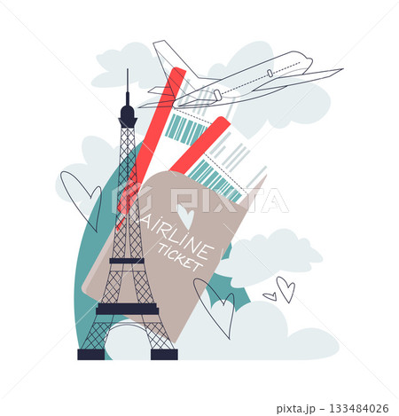 Paris Travel with Eiffel Tower and Airline Tickets Vector Illustration Paris Travel with Eiffel Tower and Airline Tickets Vector Illustration 133484026