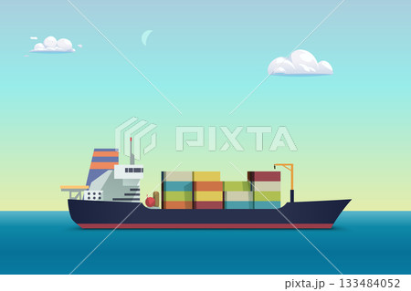 vibrant cargo container ship in the sea vibrant cargo container ship in the sea 133484052